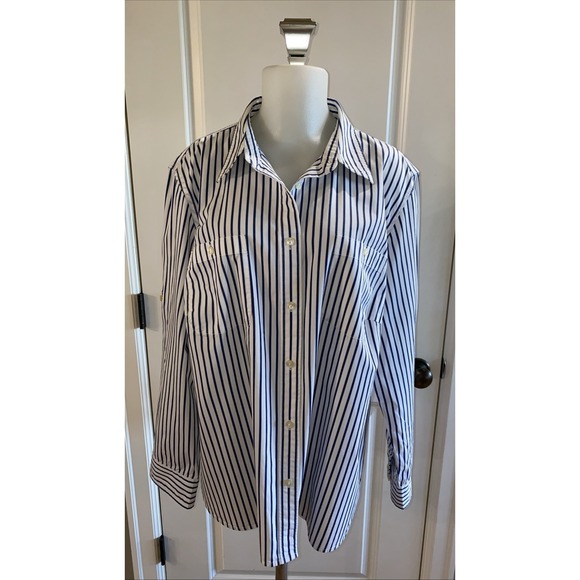 Lauren Ralph Lauren Tops - Lauren Ralph Lauren Women's 2X Blue White Striped Button Up Classic Preppy Shirt